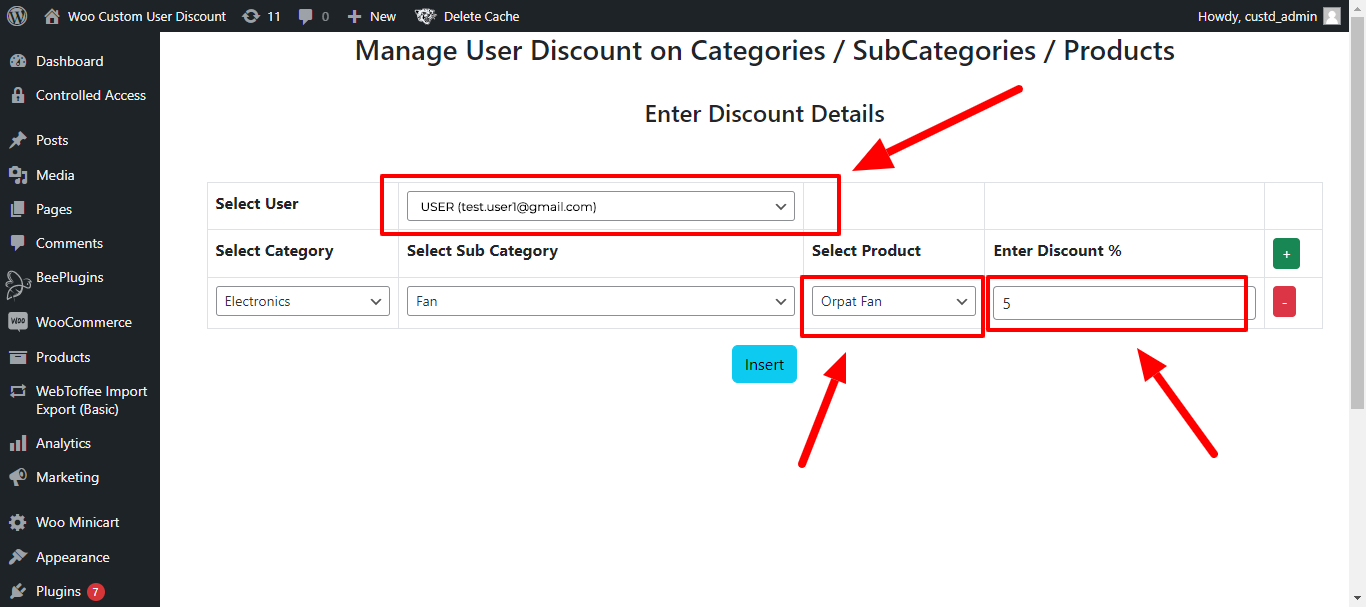 User specific discounts