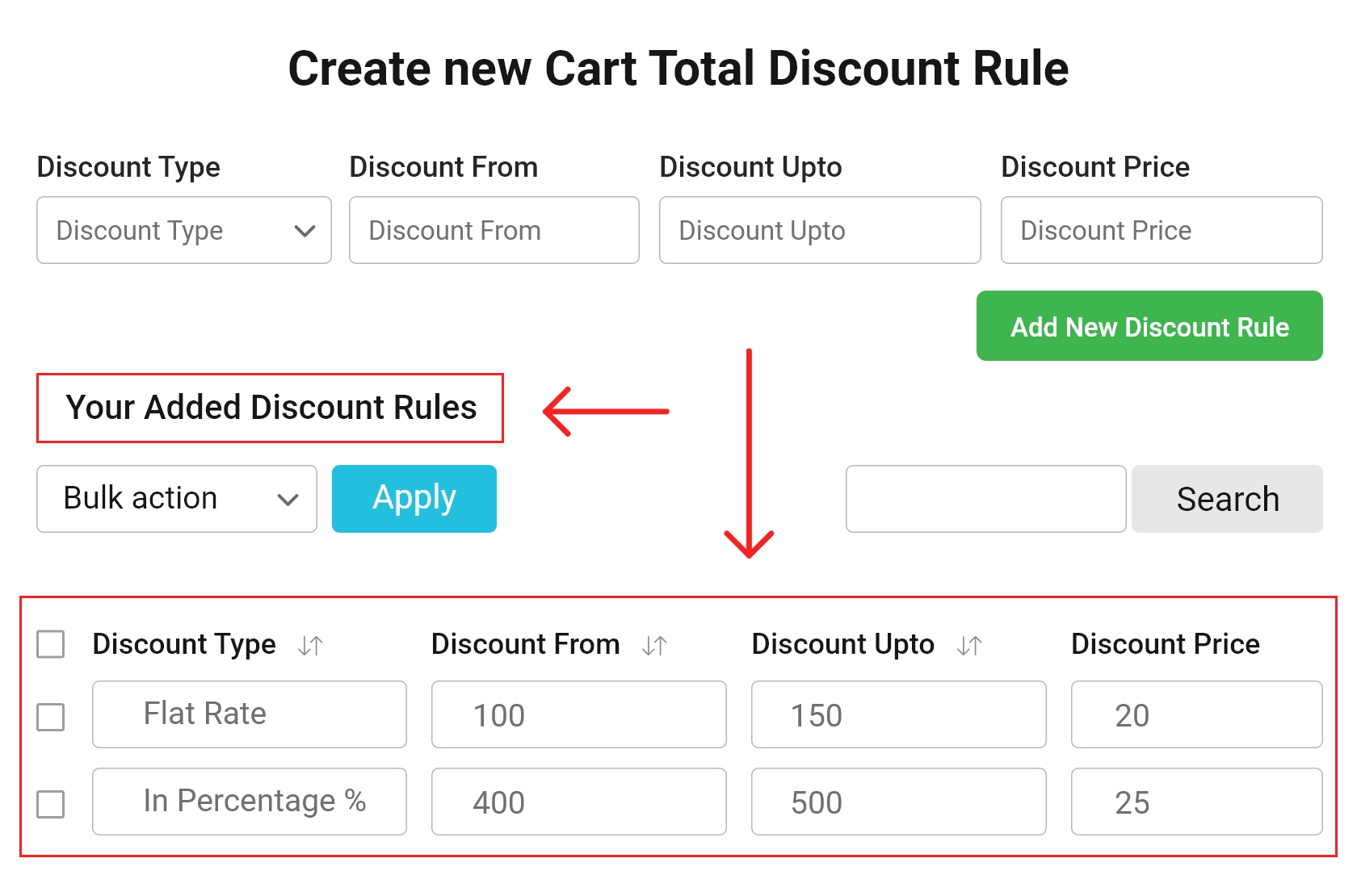 View all discount rules in a single page